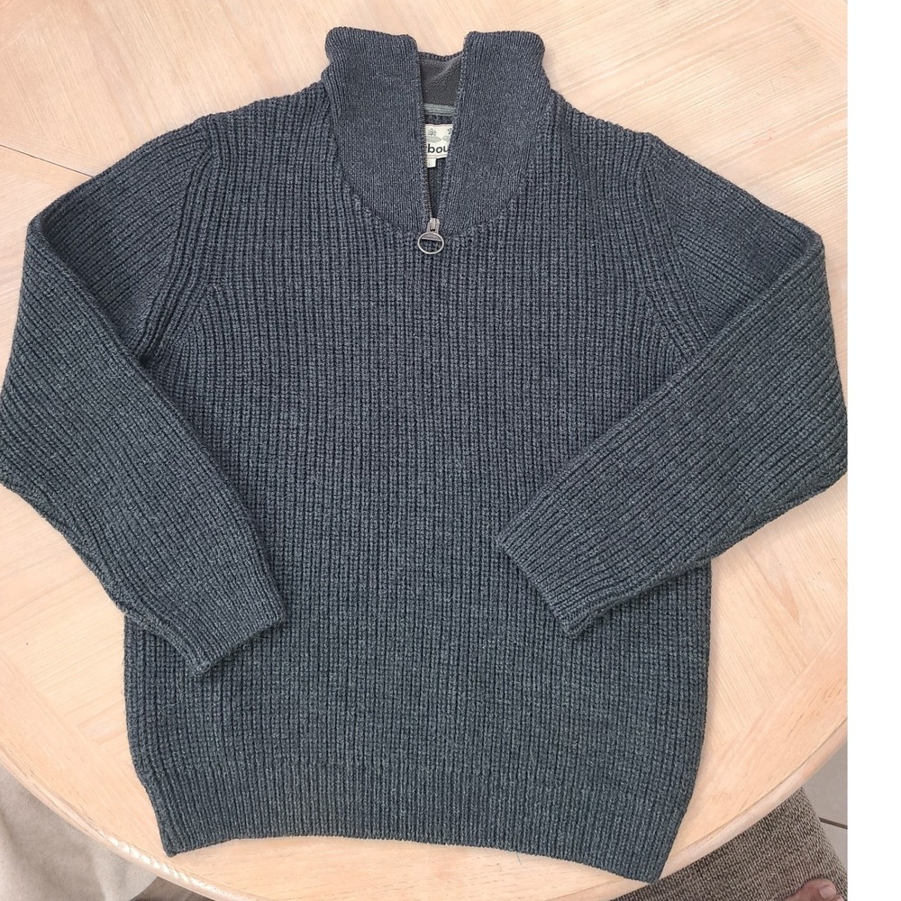 Barbour Quarter Zip Sweater Mens Large Gray Shetland Wool Ribbed Mock Neck EC